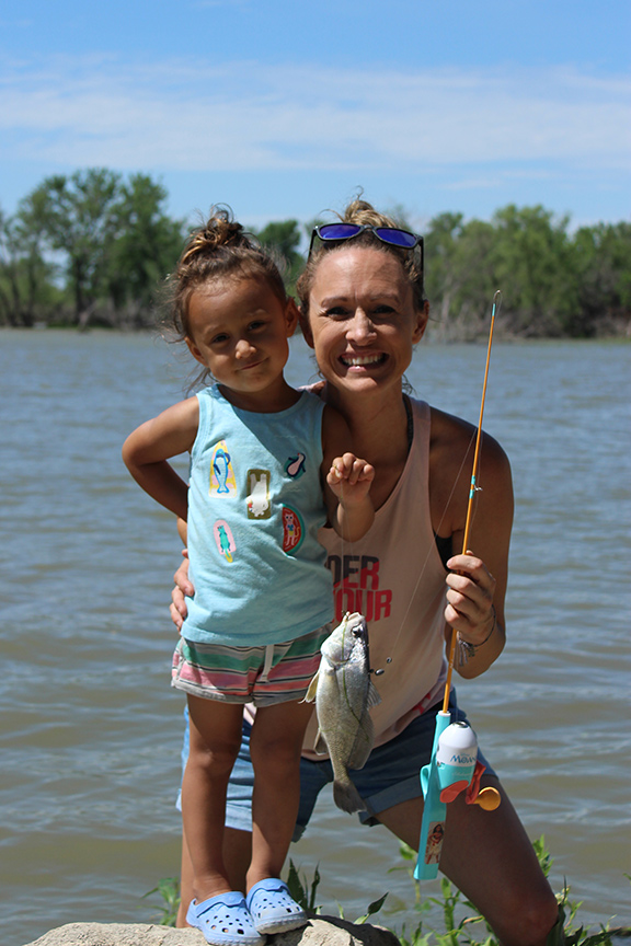 Mom and daughter fishing