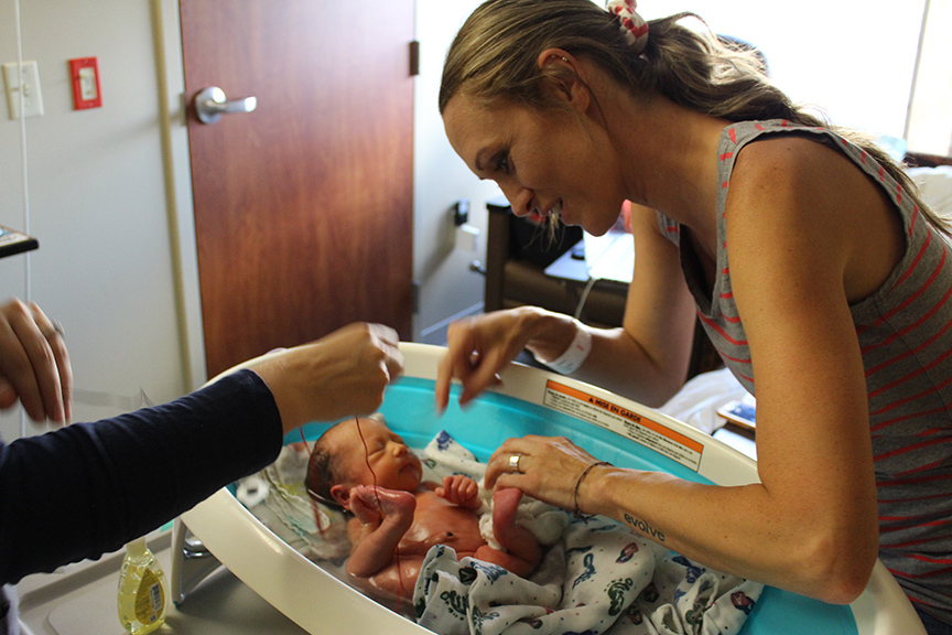 NICU baby in the bathtub