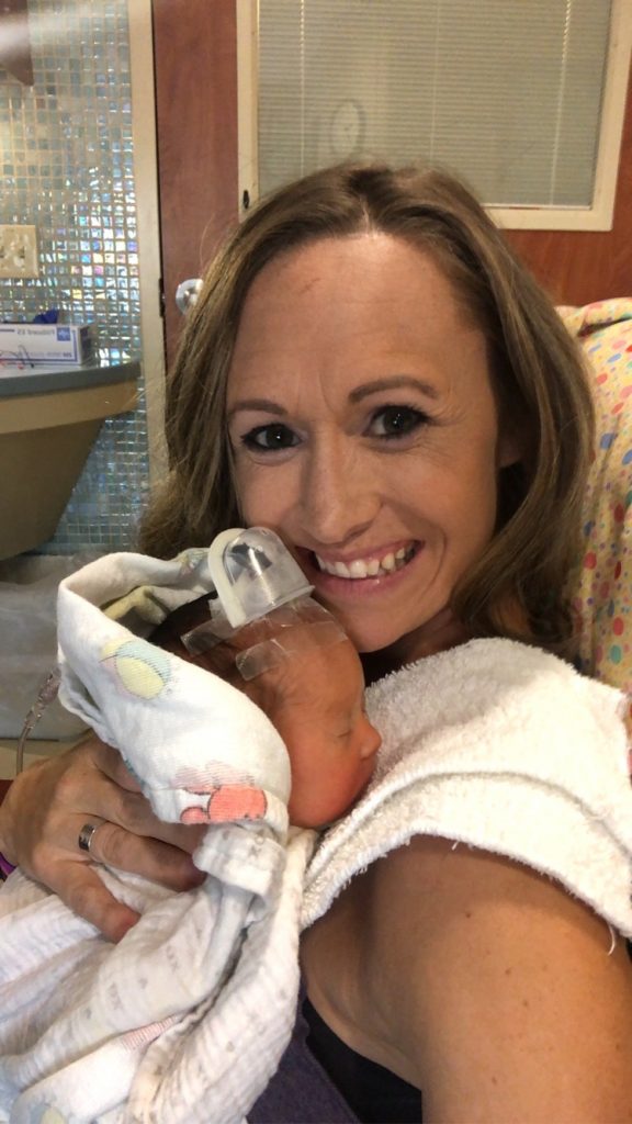 Audra Leichleiter with Kehlani in the NICU